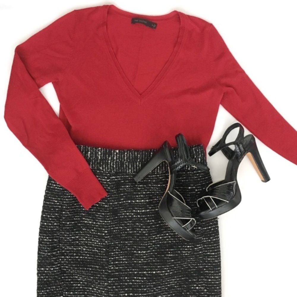 The Limited Red Knit Sweater V-neck